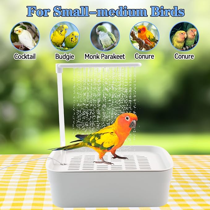 Automatic Bird Shower with Pump,Electric Bird Bath for Cage Water Circulated Indoor Parrot Bath Shower with USB Power Plug Bathwater Cycle Conure Bathtub for Parakeet Cockatiel Lovebird