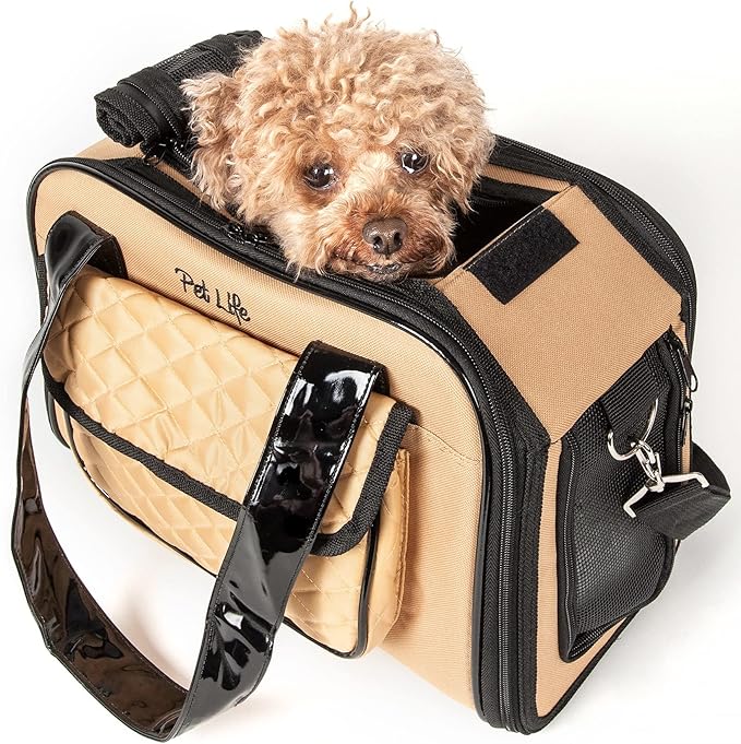 Pet Life ® 'Mystique' Fashion Designer Travel Soft-Folding Airline Apprived Pet Dog Carrier with Quilted Front Pocket