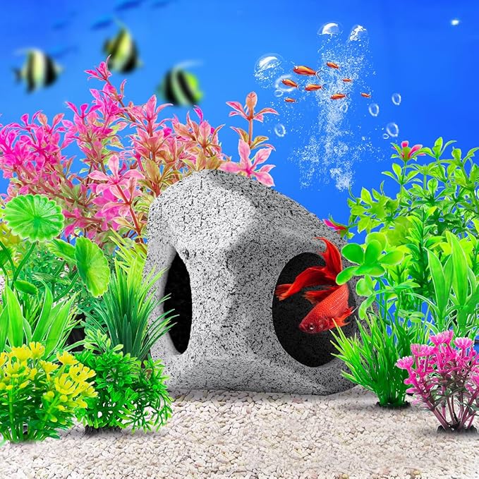 CousDUoBe 13Pcs Aquarium Hideaway Rock Cave Fish Tank Decorations quarium,Betta Toys Hideout Stones House,Safe and Non-Toxic Ceramic Fish Tank Ornaments