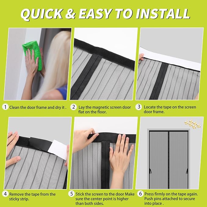 Magnetic Screen Door - Fits Door Opening 36x96 in, Actual Screen Size 38x97 in, Hands Free Mesh Partition,Heavy Duty Screen Door Mesh Curtain Keeps Bugs Out, Frame Hook & Loop, Pet and Kid Friendly