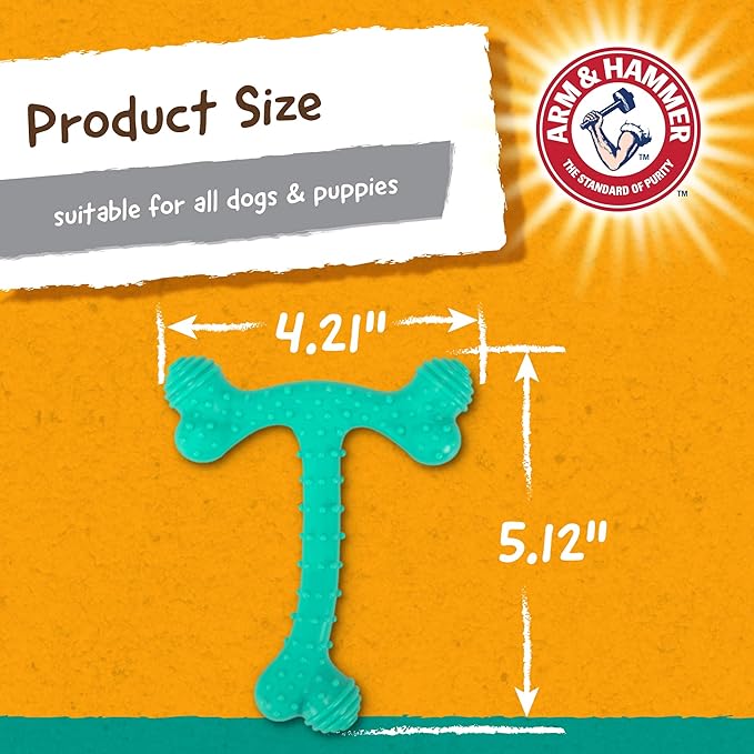 Arm & Hammer Nubbies T-Bone Dental Dog Chew Toy with Peanut Butter Flavor, Textured Chew Toy Designed to Help Clean Teeth and Support Oral Care for Dogs Up to 35 lbs - 2 Pack