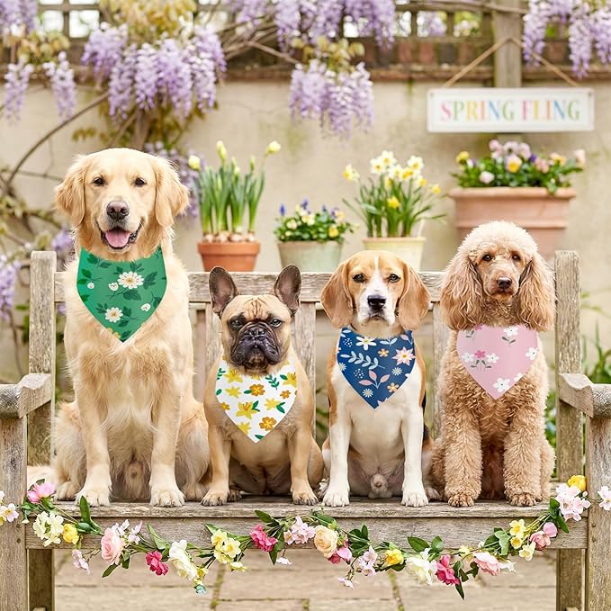 Abbylike 50 Pieces Spring Dog Bandanas Bulk Flower Daisy Sunflower Dog Bandanas for Pets Triangle Kerchief Scarf Bibs for Spring Pets Dogs Party Costume Accessories, 25 Styles (25.6 x 17.7 x 17.7)