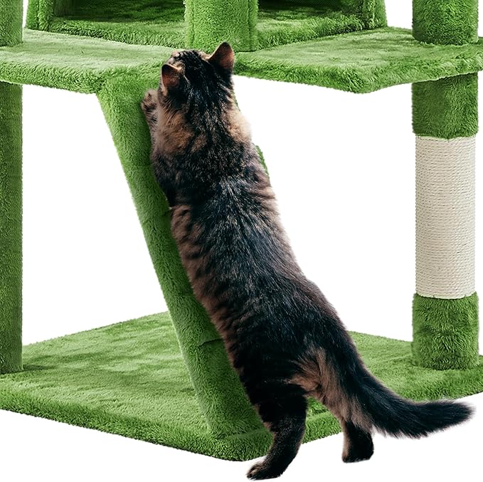 Yaheetech 62in Cat Tree Cat Tower for Indoor Kittens, Pet Furniture w/Double Condo, Scratching Posts, Multiple Platforms and Balls for Kitty, Green
