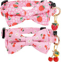 2 Pack Breakaway Cat Collar with Removable Bow Tie and Bell for Boy Girl Cats,Cute Cotton Kitten Collar with Purple Lavender and Red Flower Pattern for Female Male Cats (Cherry&Strawberry)