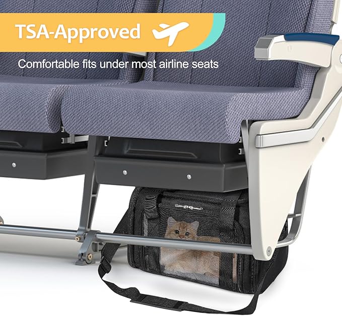 Discala Cat Dog Carrier Up to 15 Lbs TSA Airline Approved Pet Carrier for Small Medium Cats Puppies Dog Carriers for Small Dogs Collapsible Soft Sided Cat Travel Carrier - Black 15.7"x10.2"x10.2"