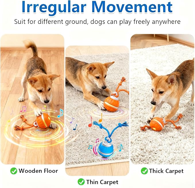 Interactive Dog Ball Toy,Interactive Dog Toys for small dogs,Peppy Pet Ball for Dogs,Motion Activate Rolling Dog Toy with Birdsong Squeaky Chewable Rope Tiny Fetch Dog Toys to Keep them Busy(Orange)
