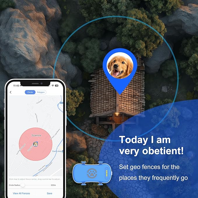 GPS Tracker for Dogs, Real-time Dog Tracker with Geo-Fence and Lighting Flash&Audible Alarm，Anti Lost No Distance Limited Dog GPS Collar Fit Most Pet Collars, Subscription Needed