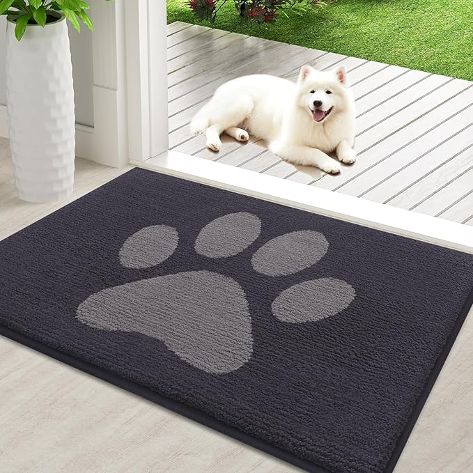 Buganda Dog Door Mat for Muddy Paws, Absorbent Dirt Trapper Non Slip Indoor Doormats, Washable Low-Profile Mat for Mud Dogs, Entryway Carpet for Inside Floor (36x24 Inches, Dark Grey)