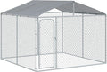 PawHut Outdoor Dog Kennel, Heavy Duty Dog Run Outdoor Fence with Waterproof Cover, Galvanized Chain Link, Secure Lock, 9.8' x 9.8' x 7.7'