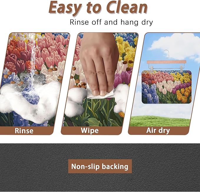 Tulip Lavender Pet Feeding Mat,Vintage Flower Fields Absorbent Quick-Dry Cat Dog Food and Water Bowl Mats,Non-Slip Rubber Backing Mat,Cat Dog Accessories Supplies 12"x20"