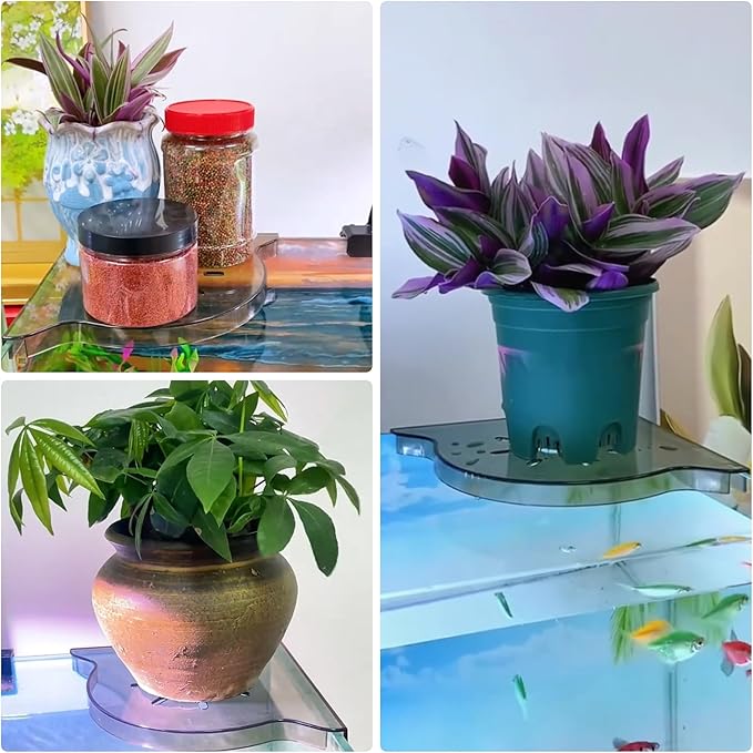 Aquarium Plant Holder for Rimless Fish Tank – 2 Pcs Corner Shelf for Fish Tank Top, Aquatic Plant Planter & Organizer for Aquatic Plants, Decor, and Accessories (Light Brown)