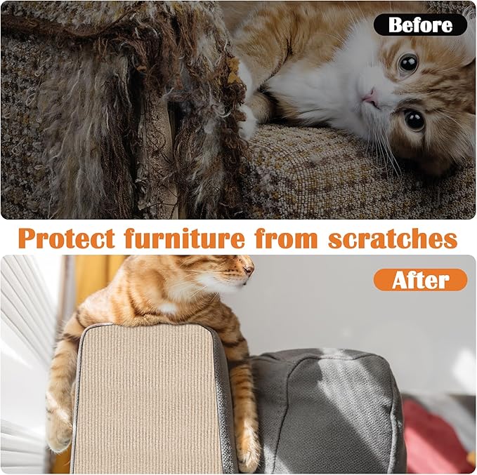 Cat Scratching Pad - 78.7" x 15.8" Trimmable Self-Adhesive Cats Claws Scratch Furniture Protector, DIY Cat Climbing Couch Protector for Scratch Post Cat Tree Replacement Indoor (Khaki)