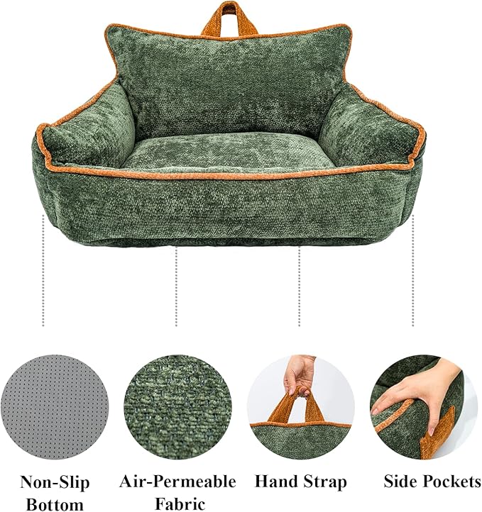 Orthopedic Dog Bed with Memory Foam, Washable Plush Pet Bed for Small, Medium & Large Dogs, Cozy Bolster Crate Dog Bed for Joint Support & Comfort.(Green)
