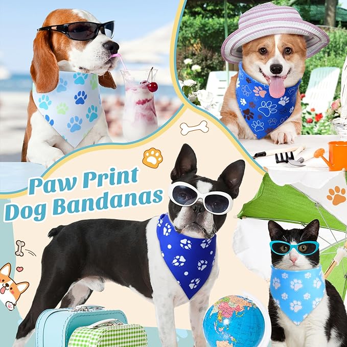 50 Pcs Blue Paw Print Dog Bandanas Bulk Animal Footprint Bandanas for Dogs Triangle Kerchief Bib Scarf Set for Pet Winter Costume Photo Props Daily Accessories Pet Shops (19.7 x 13.8 x 13.8)