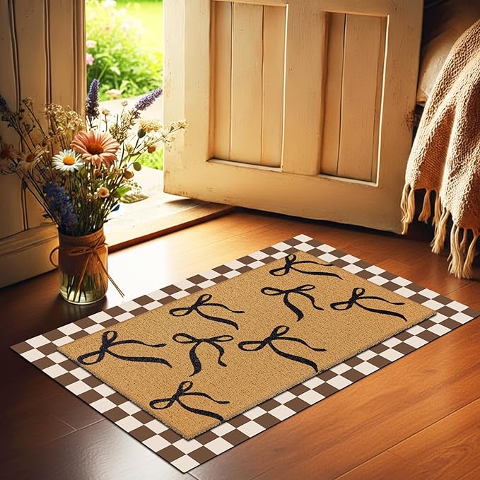 Tinideya 2 Pcs Boho Bows Door Mat Welcome Non Slip Coir Mats Floor Layering Doormats Seasonal for Front Porch Entryway Decor(Boho Bows)