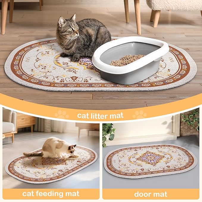 Bienbee Cat Litter Mat, 40" x 30" Jumbo Size Litter Box Mat Rug with Non-Slip Bottom, Urine and Water Proof, Easy to Clean Cat Supplies Essentials for Indoor Kitty Kitten Floor,Brown XL