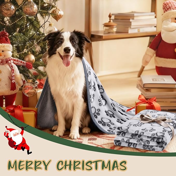 Luciphia Premium Soft Dog Blanket for Small Medium Large Dogs Washable 300GSM Fluffy Warm Fleece Puppy Cat Paw Print Pet Flannel Grey Paw M(30"x20")