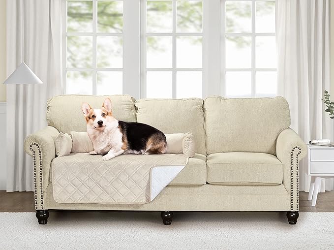 Brilliant Sunshine Premium Calming Dog Bed Mat, Silky Velvet, Removable Washable Cover, Cushion Protector and Couch Covers for Dogs, Pets, Cats, Large, Beige Natural