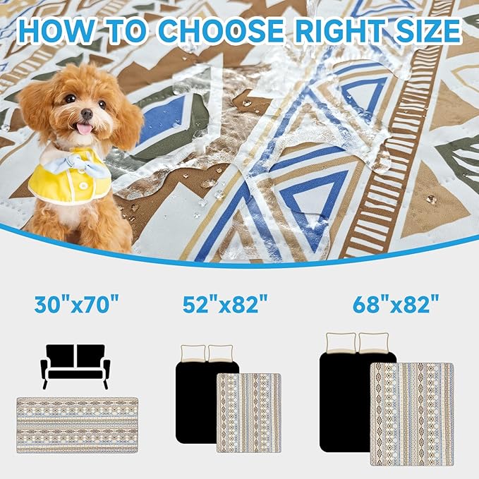 Waterproof Dog Blanket, Bohemian Dog Bed Cover Pet Blanket, Reversible Sofa Couch Cover for Dogs Washable, Protect Furniture Bed Couch Sofa for Puppy Cat (Beige Medallion, 30×70 Inch)