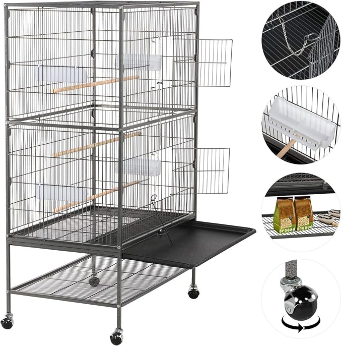 Topeakmart Wrought Iron Large Flight Parrot Bird Cage with Rolling Stand for Multiple Parakeets Conure Cockatiel Cage