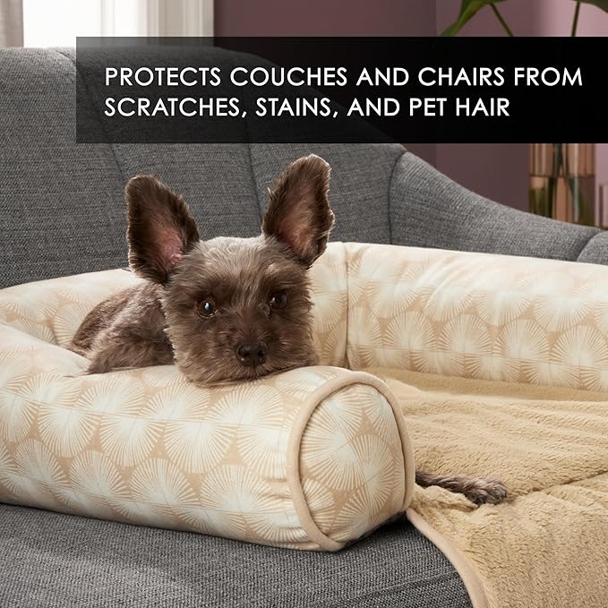 Nicole Miller New York PET Kendall Fluted Geo Cozy Couch Protector Pet Bed, Cozy & Calming, Non-Slip Bottom, Machine Washable, Taupe, Large 40"x23"x4"