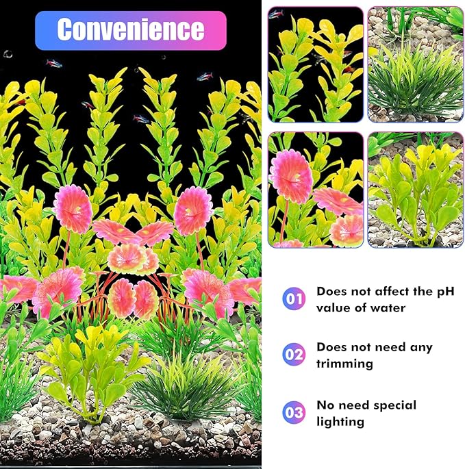 AQUANEAT Artificial Fish Tank Plants, Plastic Aquarium Decorations, Yellow Accessories, 10pcs