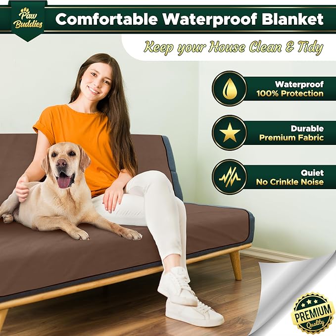 Paw Buddies Waterproof Blanket 80"x90" – Reversible Microfleece Throw for Couples, Pets & Family – Leakproof, Machine Washable Bed & Sofa Protector for Home or Travel
