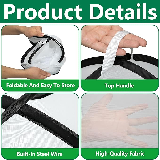 2 Pcs Pop Up Insect Barrier Plant Cover Tent, 22 x 22 x 22 Inch Foldable Garden Plant Protectors Mesh Enclosure, Garden Net Cage Bird Insect Guard Cover for Protecting Plants Fruits Vegetables