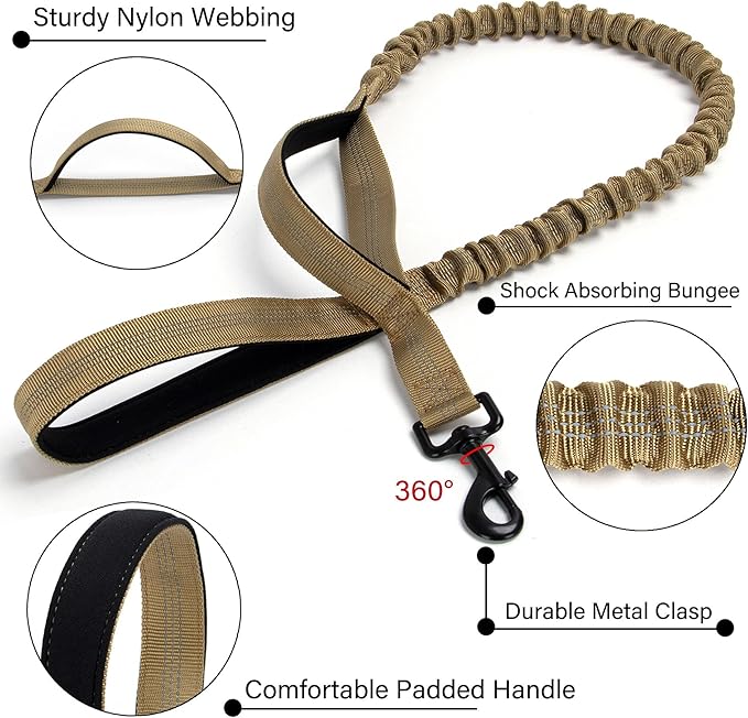 Tactical Dog Collar Set, Adjustable Military Training Nylon Dog Collar with Control Handle and Heavy Quick-Release Metal Buckle for Small Medium Large Dogs, Brown Set XL