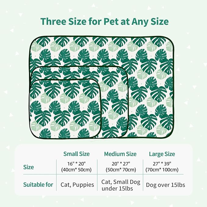 NWK Pack of 4 Pet Cooling Mat - Ice Silk Cooling Mat for Dogs & Cats Portable & Washable Pet Cooling Blanket, Car Seats, Beds for Summer (4pcs, Green Leaf, 39’’ X 27’’ X 0.3)
