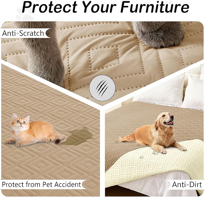 hyha Waterproof Dog Blanket, Soft Dog Bed Cover Pet Blankets, Waterproof Sofa Couch Cover for Dogs Washable, Reversible Pet Couch Covers for Sofa Furniture (40x70 Inch, Camel/Beige)