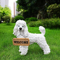 Poodle Statue Outdoor Decorations – Dog Statues Outdoor Standing White Poodle with Removable Solar Light & Welcome Sign for Lawn Décor