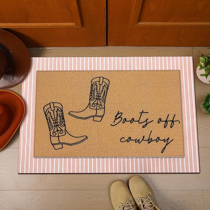 Tinideya 2 Pcs Door Mat Welcome Non Slip Coir Mats Floor Layering Doormats Seasonal for Front Porch Entryway Decor(Cowboy)