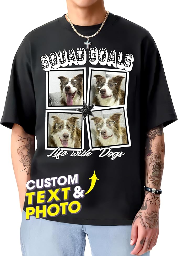 H-DEWALL Custom Shirts Custom Bootleg Rap Shirt for Him Custom Face Shirt with Photo Pet Custom Tees Gift for Dog Cat Lover