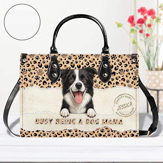Personalized Pet Mom Leather Handbag – Custom Name Dog Cat Photo Purse, Pet Lover Gifts for Women, Christmas