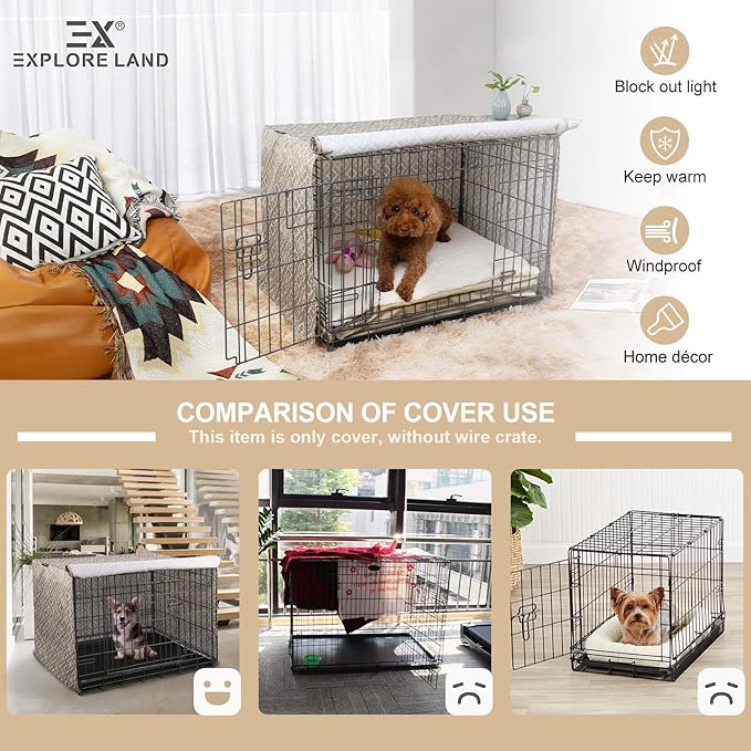 Explore Land Pattern Dog Crate Cover for 24 Inches Wire Cage, Heavy-Duty Polyester 1 2 3 Doors Standard Metal Pet Kennel Enclosure (Vintage Violet)