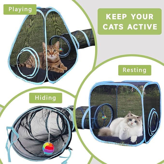 Outdoor Cat Enclosures, Cat Tunnels Tents Cubes for Indoor Cats with Play Ball, Collapsible Outside Playpen Tunnel for Kitty, Rabbit, Puppy and Small Animals