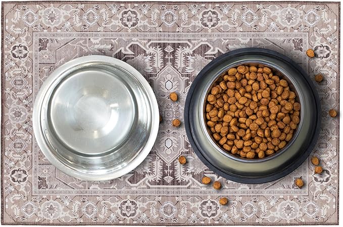 LOVEWAG Waterproof 2-Pack Pet Feeding Mats - 16" x 24" Premium Cat & Dog Food Mat - Non-Slip, Machine Washable Food Mat Protects Floors & Contains Water Bowl Spills - Pet Place Mats (Caramel Crème)