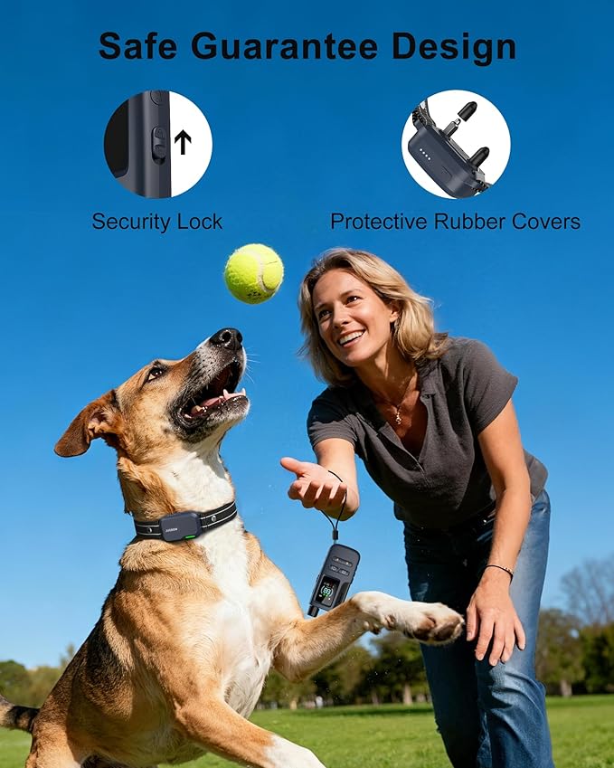 Jugbow Dog Shock Collar - 4500FT Dog Training Collar with Remote, IPX8 Waterproof Electric Dog Collar with 4 Training Modes, Security Lock, Rechargeable eCollar for 10-120lbs Dogs(Deep Blue)