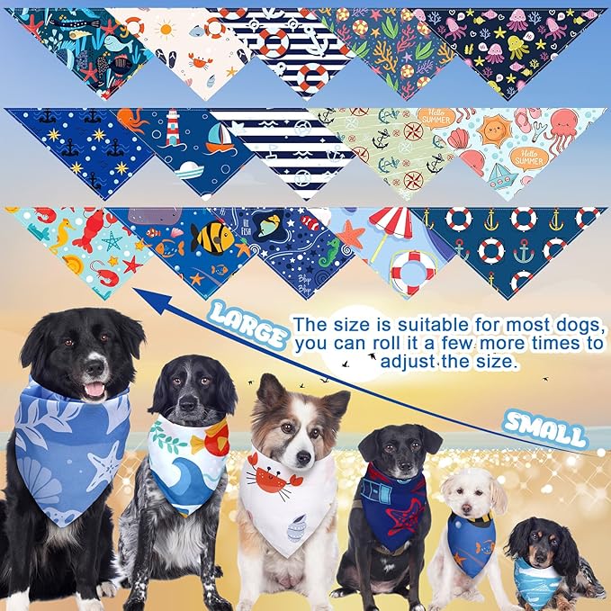 100 Pcs Ocean Dog Bandanas Bulk Pet Bibs Colorful Triangle Pet Ocean Scarf Bandanas for Medium Large Dogs Birthday Summer Beach Holiday Costume Decor