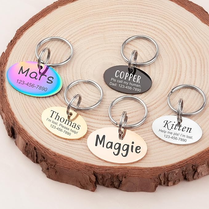 Anavia Personalized Pet ID Tags, Stainless Steel Glossy Laser Engraved Dog Cat Collar Name Tags, Multiple Colors Shapes Sizes (Oval, Small)