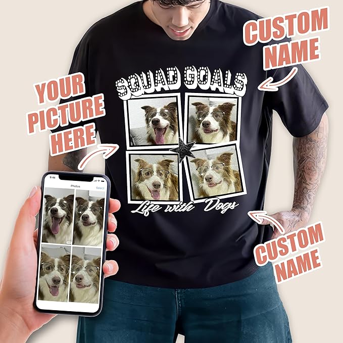 H-DEWALL Custom Shirts Custom Bootleg Rap Shirt for Him Custom Face Shirt with Photo Pet Custom Tees Gift for Dog Cat Lover