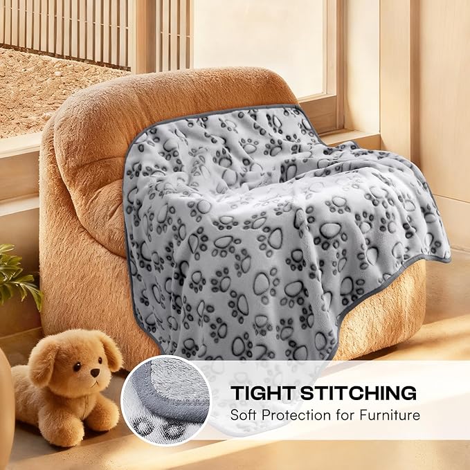 Luciphia Premium Soft Dog Blanket for Small Medium Large Dogs Washable 300GSM Fluffy Warm Fleece Puppy Cat Paw Print Pet Flannel Pcs2 Grey Paw L(41"x31")