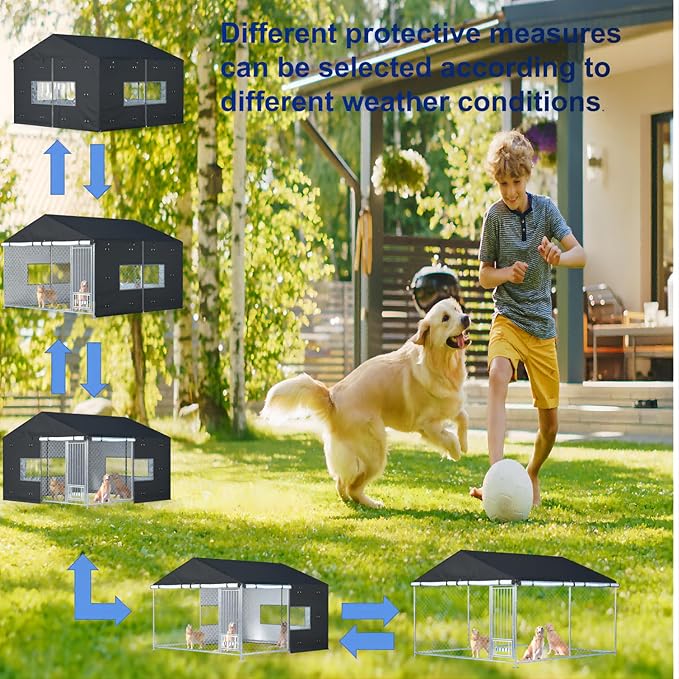 Outdoor Dog Kennel Cover Full Coverage for 10'Dx10'Wx7'H Dog Cages,600D Heavy Duty Waterproof Large Dog Kennel Cover,(Kennel not Included) Black