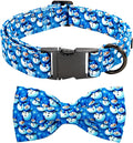 Christmas Dog Collar, Cotton Winter Dog Collars with Bow Cute Blue Snowman Pet Collar Removable Blue White Winter Pet Collars with Metal Buckle for X-Small Girl and Boy Dogs