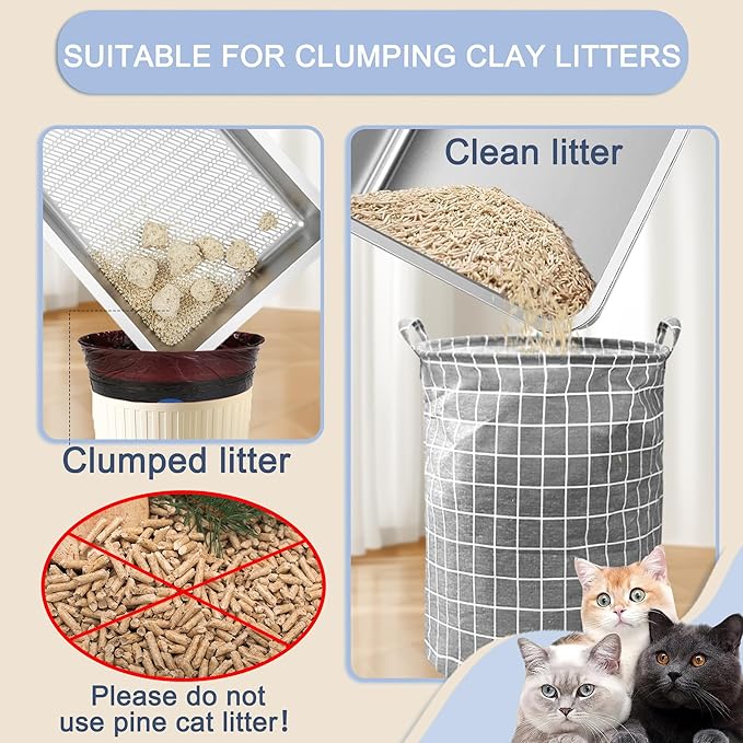 Teheao 2 Pack Stainless Steel Sifting Cat Litter Box for Clumping Litter, XL Extra Large Metal Sifter Tray Pan with Cat Litter Bag, Low Dust, Odor Control, Easy Cleaning (19.7"*13.8"*5.9")