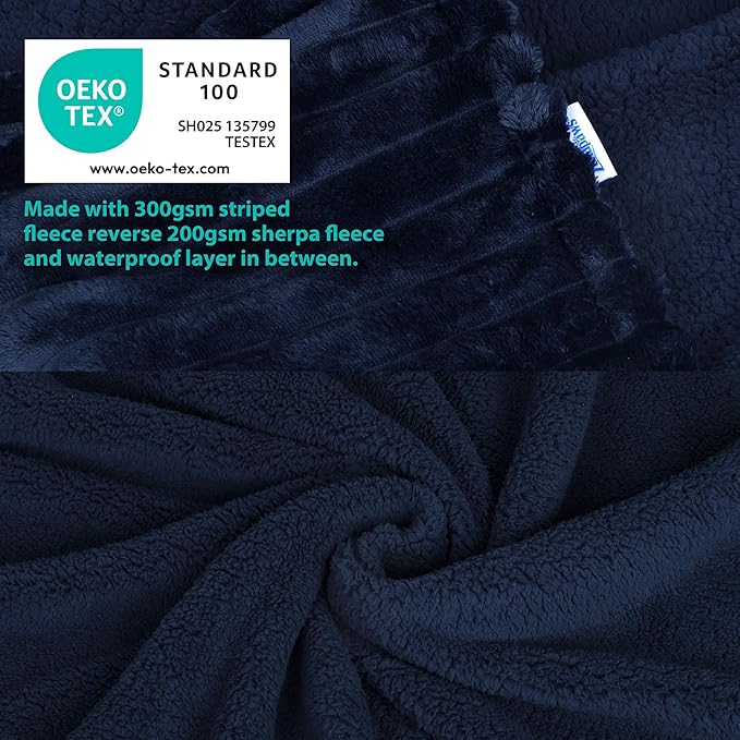 Waterproof Dog Blanket, Soft Fleece Blanket for Couch Protector, Reversible Pet Blankets Furniture Protector Cover for Small Medium Large Dogs Cats (Navy, 50"x60")