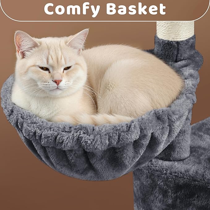 Yaheetech 46in Cat Tree Tower | Multi-Level Indoor Activity Center with Spacious Condos, Scratching Posts, Large Top Plush Perch | Sturdy, Easy to Assemble | for Kittens, Adult & Senior Cats