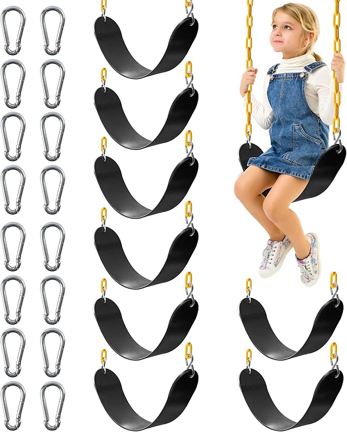 Sunnyglade 8PCS Swings Seats Heavy Duty with 66" Chain, Playground Swing Set Accessories Replacement with Snap Hooks, Support 250lb (8, Black)