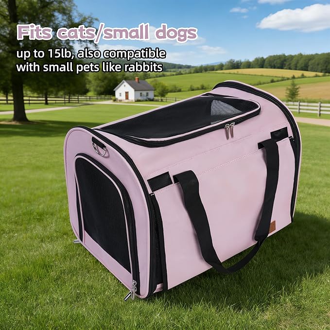 TWDEPART Cat Carrier Backpack - Multifunctional, Firm & Foldable with Roll-Up Shade, Breathable Design Includes Collapsible Bowl and Cushion (Pink)